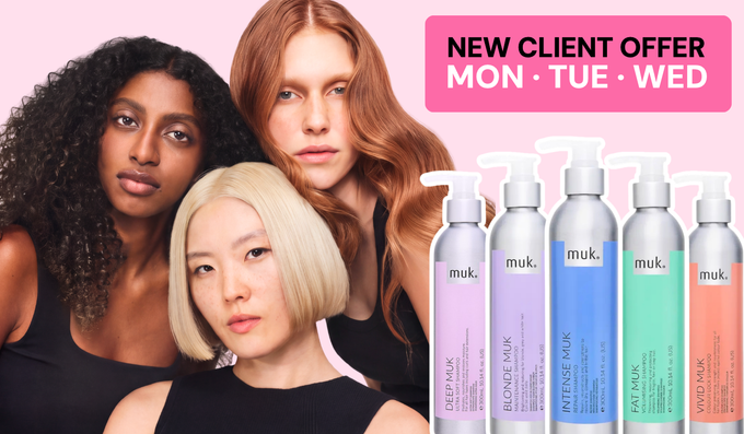 Spend $99+ on salon services and get a FREE Muk Hair shampoo & conditioner.
