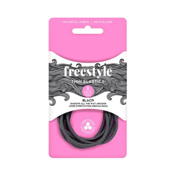 Freestyle Thin Metal Free Hair Elastics - Black 6 Pack